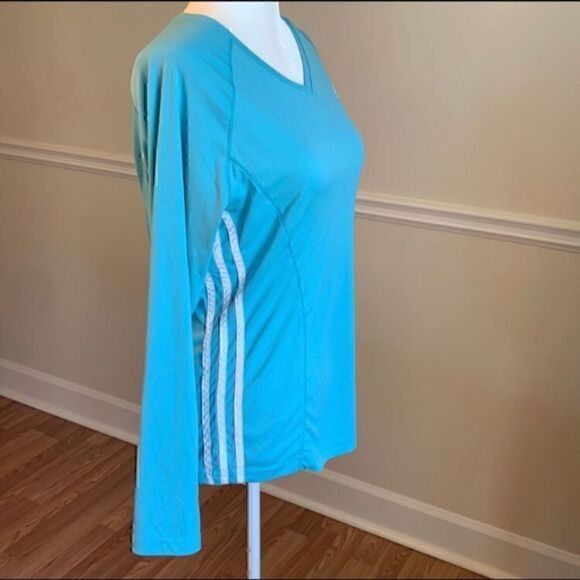 NWOT. ADIDAS V-Neck Long Sleeve Aqua Blue - Picture 8 of 10